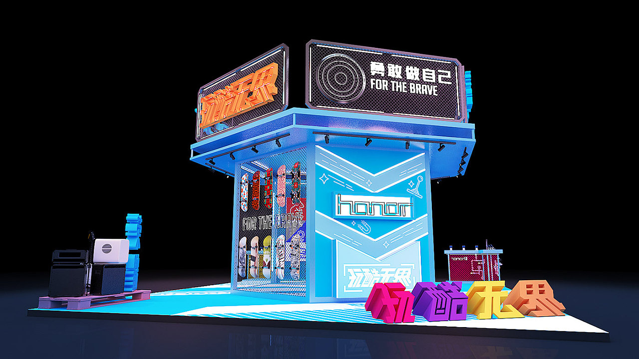 玩酷無(wú)界快閃店里的滑板裝飾，酷